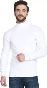 Morewill Solid Men Turtle Neck White T-Shirt