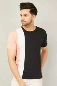 Color Block Men Black, Pink T-Shirt