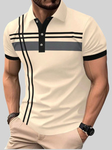 HOLDIT Printed Men Polo Neck Beige T-Shirt