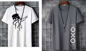 Pachirisu Printed Men Round Neck White, Grey T-Shirt