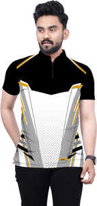 dhaari by unique creation Printed Men Mandarin Collar Black T-Shirt