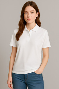 Adyavastram Solid Women Polo Neck White T-Shirt