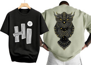 MUNNKEY Printed Men Round Neck Light Green, Black T-Shirt