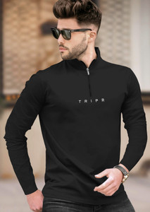 TRIPR Solid Men Henley Neck Black T-Shirt