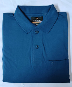 Coldplay Solid Men Polo Neck Blue T-Shirt
