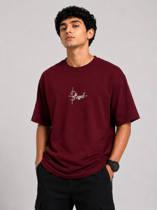 Zain Men Maroon Round Neck T-Shirt - Image 3
