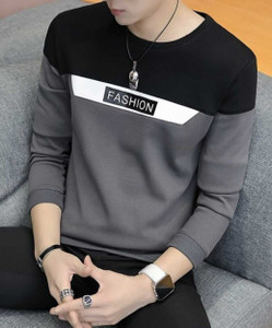 FASHIUM Colorblock Men Round Neck Grey T-Shirt