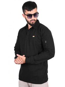 AADAKS SPORTZZ Solid Men Polo Neck Black T-Shirt