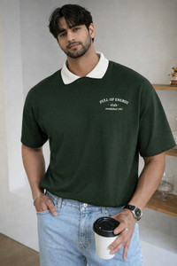 TrendsTalk Men Dark Green Polo Neck T-Shirt - Image 2