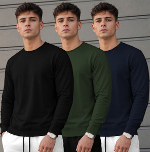 MADBROS Solid Men Round Neck Black, Dark Green, Navy Blue T-Shirt