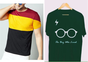 Farlucci Graphic Print Men Round Neck Yellow, Dark Green T-Shirt