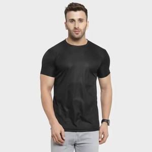 balker merka Solid Men Round Neck Black T-Shirt