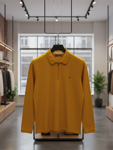 RISS CLOTHING Solid Men Zip Neck Yellow T-Shirt