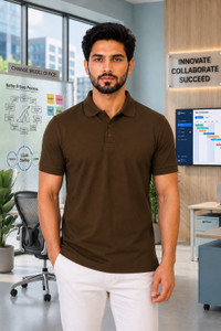 Oxiant Solid Men Polo Neck Brown T-Shirt