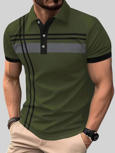 HOLDIT Printed Men Polo Neck Green T-Shirt