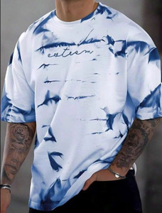 AZIZAN Printed Men Round Neck Blue T-Shirt