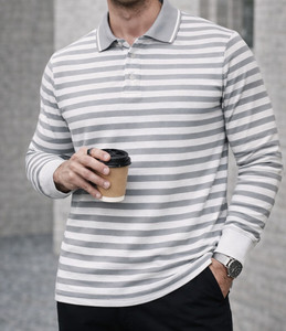 MACK JONNEY Striped Grey Polo Neck T-Shirt - Image 5