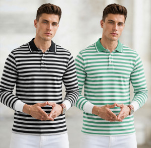 METRONAUT Striped Men Polo Neck Multicolor T-Shirt