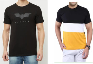 Pachirisu Printed Men Round Neck Black, Yellow T-Shirt