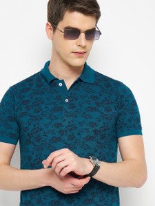 RELANE Floral Print Men Polo Neck Dark Blue T-Shirt