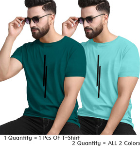 KAJARU Printed Men Round Neck Green, Blue T-Shirt