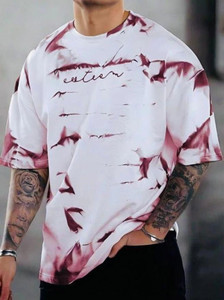 AZIZAN Printed Men Round Neck White, Maroon T-Shirt
