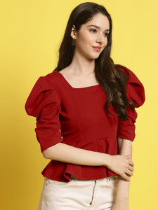 METRONAUT Casual Solid Women Red Top