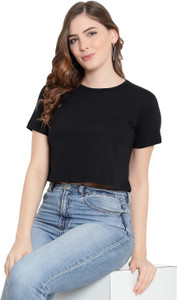 Hokum Solid Women Round Neck Black T-Shirt