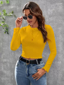 Trend For You Casual Self Design Women Yellow Top