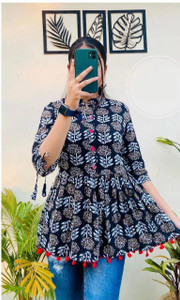 RAHABFAB Casual Printed Women Black, White Top