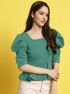 METRONAUT Casual Solid Women Light Green Top