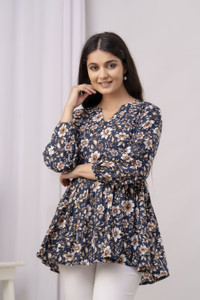 Nishabd Casual Printed Women Blue Top