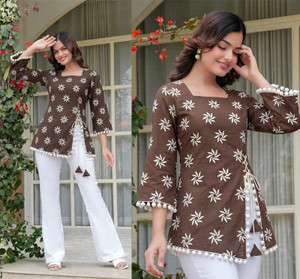 FABRICFETCH TEXTILES Women Brown Floral Print Top - Image 1