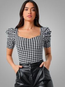 Dream Beauty Fashion Casual Printed Women Black, White Top