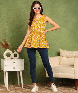 HIVA TRENDZ Party Geometric Print Women Yellow Top