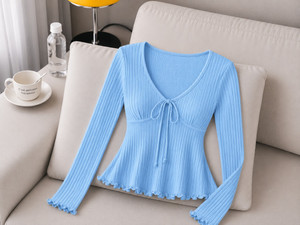 Balogh Casual Regular Sleeves Self Design Women Light Blue Top - Image 1