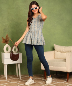 HIVA TRENDZ Women Fit and Flare Blue Above Knee/Mid Thigh Length Dress