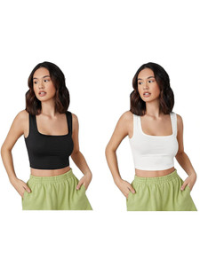 SriSaras Casual Solid Women Black, White Top