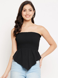 WineRed Casual Solid Women Black Top