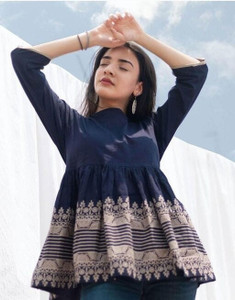 ERAFASHION Casual Printed Women Dark Blue, Beige Top
