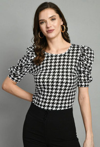 IUGA Casual Self Design Women Black, White Top