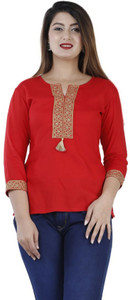Angarkha Casual Embroidered Women Red Top