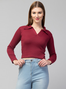 Trend Level Casual Solid Women Maroon Top