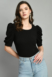 IUGA Casual Self Design Women Black Top