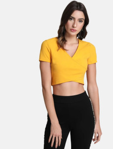 Siamese Casual Solid Women Yellow Top