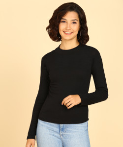 KASHIAN Casual Solid Women Black Top
