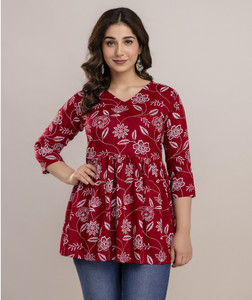 Parii Fashion Jaipur Casual Printed Women Maroon Top