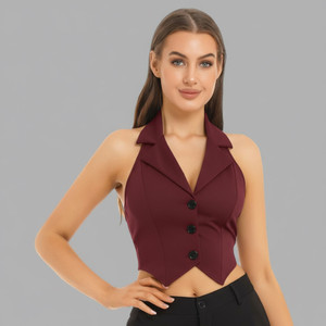 LAHAZAT Casual Solid Women Brown Top
