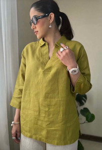 RoyalFul Casual Solid Women Green Top