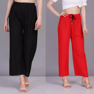 IRHA Regular Fit Women Black, Red Trousers